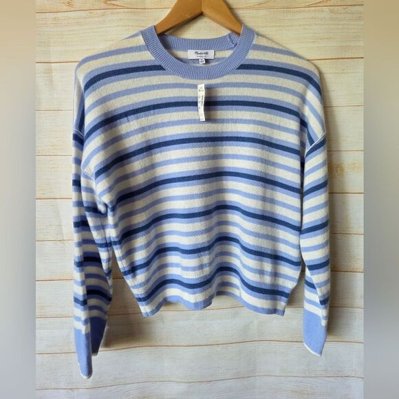 Madewell Striped Boxy Relaxed Fit Long Sleeve Casual Sweater Blue White Size XS - Picture 7 of 15